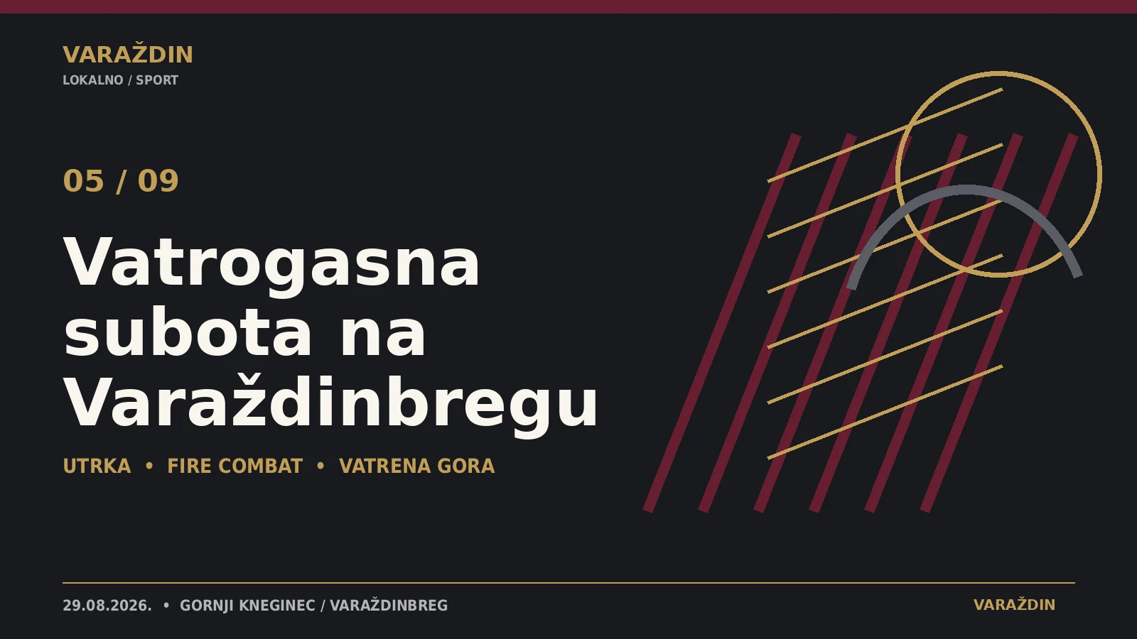 Vatrogasna subota na Varaždinbregu 5. rujna 2026. – urednička grafika za utrku i Fire Combat
