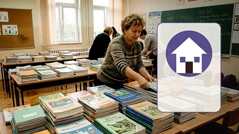 Urednička ilustracija stambene potpore povratnicima i useljenicima u Općini Maruševec s motivom kuće i preseljenja