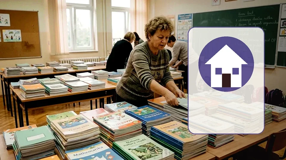 Urednička ilustracija stambene potpore povratnicima i useljenicima u Općini Maruševec s motivom kuće i preseljenja